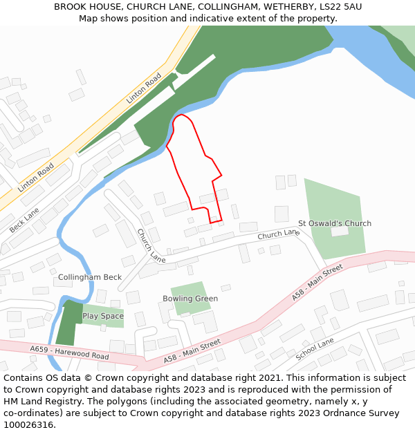 BROOK HOUSE, CHURCH LANE, COLLINGHAM, WETHERBY, LS22 5AU: Location map and indicative extent of plot