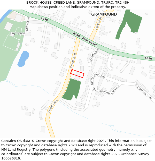 BROOK HOUSE, CREED LANE, GRAMPOUND, TRURO, TR2 4SH: Location map and indicative extent of plot