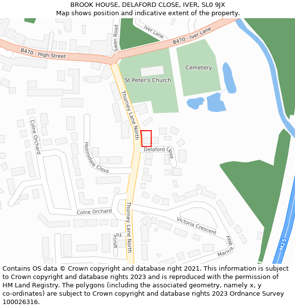 BROOK HOUSE, DELAFORD CLOSE, IVER, SL0 9JX: Location map and indicative extent of plot