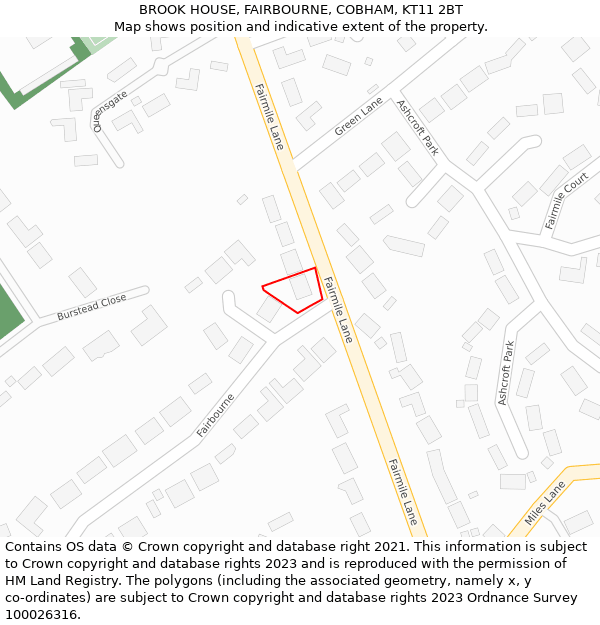 BROOK HOUSE, FAIRBOURNE, COBHAM, KT11 2BT: Location map and indicative extent of plot