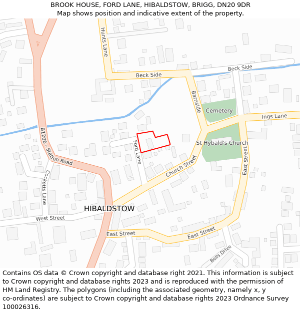 BROOK HOUSE, FORD LANE, HIBALDSTOW, BRIGG, DN20 9DR: Location map and indicative extent of plot