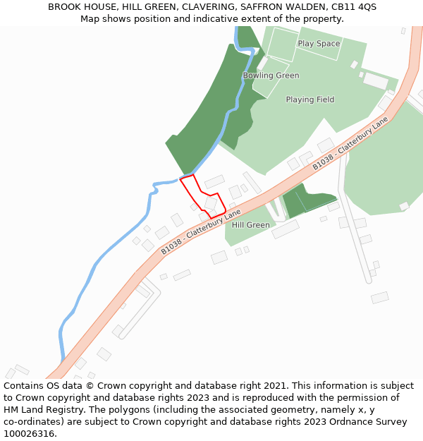 BROOK HOUSE, HILL GREEN, CLAVERING, SAFFRON WALDEN, CB11 4QS: Location map and indicative extent of plot