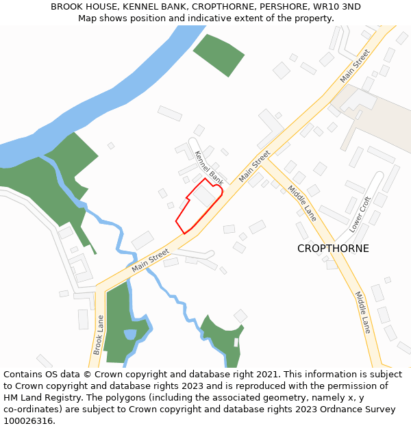 BROOK HOUSE, KENNEL BANK, CROPTHORNE, PERSHORE, WR10 3ND: Location map and indicative extent of plot