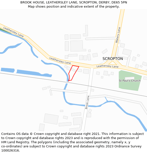 BROOK HOUSE, LEATHERSLEY LANE, SCROPTON, DERBY, DE65 5PN: Location map and indicative extent of plot