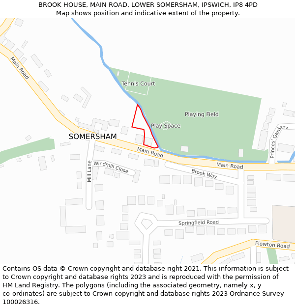 BROOK HOUSE, MAIN ROAD, LOWER SOMERSHAM, IPSWICH, IP8 4PD: Location map and indicative extent of plot