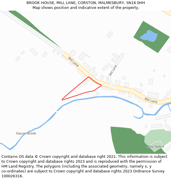 BROOK HOUSE, MILL LANE, CORSTON, MALMESBURY, SN16 0HH: Location map and indicative extent of plot