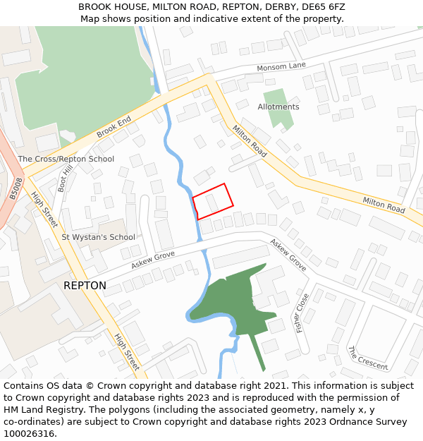 BROOK HOUSE, MILTON ROAD, REPTON, DERBY, DE65 6FZ: Location map and indicative extent of plot