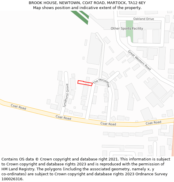 BROOK HOUSE, NEWTOWN, COAT ROAD, MARTOCK, TA12 6EY: Location map and indicative extent of plot