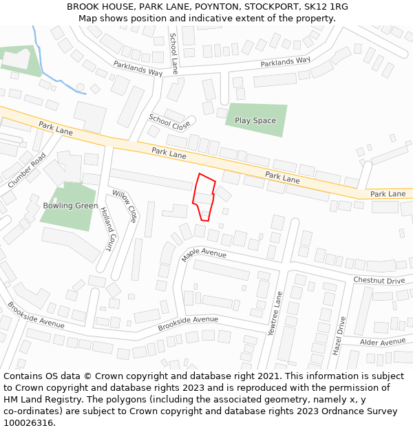BROOK HOUSE, PARK LANE, POYNTON, STOCKPORT, SK12 1RG: Location map and indicative extent of plot