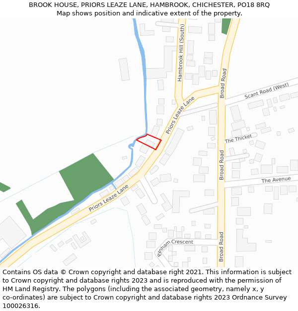 BROOK HOUSE, PRIORS LEAZE LANE, HAMBROOK, CHICHESTER, PO18 8RQ: Location map and indicative extent of plot