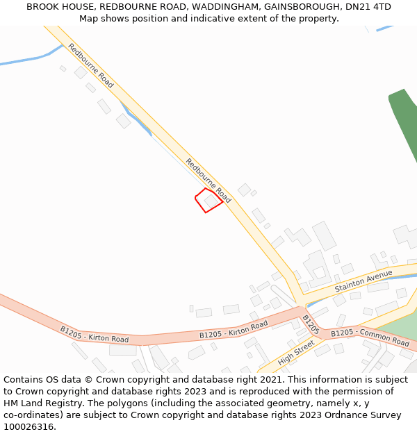 BROOK HOUSE, REDBOURNE ROAD, WADDINGHAM, GAINSBOROUGH, DN21 4TD: Location map and indicative extent of plot