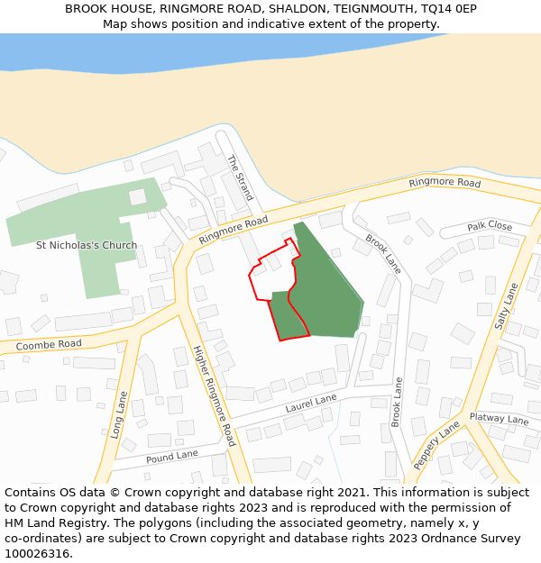 BROOK HOUSE, RINGMORE ROAD, SHALDON, TEIGNMOUTH, TQ14 0EP: Location map and indicative extent of plot