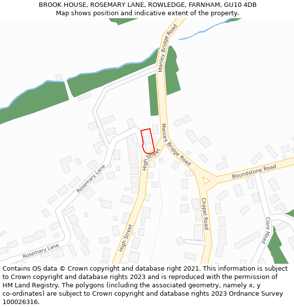 BROOK HOUSE, ROSEMARY LANE, ROWLEDGE, FARNHAM, GU10 4DB: Location map and indicative extent of plot