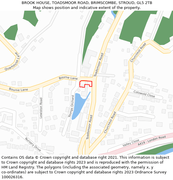 BROOK HOUSE, TOADSMOOR ROAD, BRIMSCOMBE, STROUD, GL5 2TB: Location map and indicative extent of plot