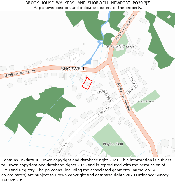 BROOK HOUSE, WALKERS LANE, SHORWELL, NEWPORT, PO30 3JZ: Location map and indicative extent of plot