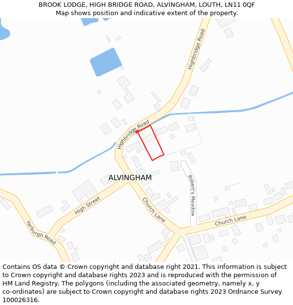 BROOK LODGE, HIGH BRIDGE ROAD, ALVINGHAM, LOUTH, LN11 0QF: Location map and indicative extent of plot