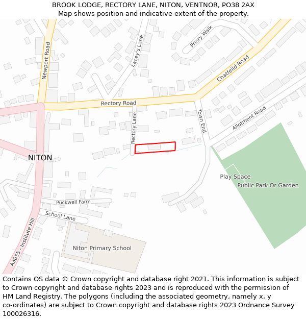 BROOK LODGE, RECTORY LANE, NITON, VENTNOR, PO38 2AX: Location map and indicative extent of plot