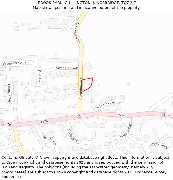 BROOK PARK, CHILLINGTON, KINGSBRIDGE, TQ7 2JF: Location map and indicative extent of plot