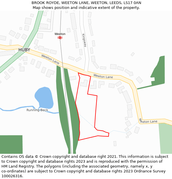 BROOK ROYDE, WEETON LANE, WEETON, LEEDS, LS17 0AN: Location map and indicative extent of plot
