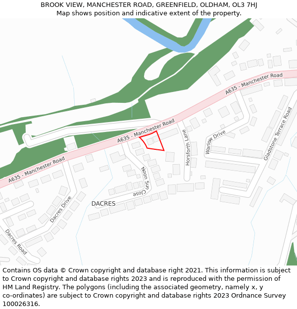 BROOK VIEW, MANCHESTER ROAD, GREENFIELD, OLDHAM, OL3 7HJ: Location map and indicative extent of plot