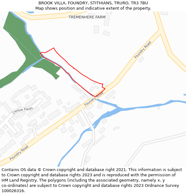 BROOK VILLA, FOUNDRY, STITHIANS, TRURO, TR3 7BU: Location map and indicative extent of plot