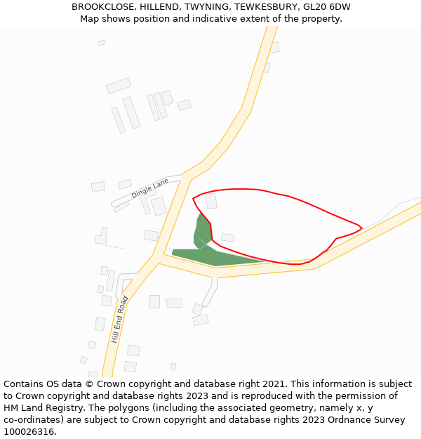 BROOKCLOSE, HILLEND, TWYNING, TEWKESBURY, GL20 6DW: Location map and indicative extent of plot