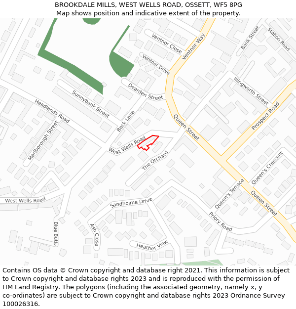 BROOKDALE MILLS, WEST WELLS ROAD, OSSETT, WF5 8PG: Location map and indicative extent of plot