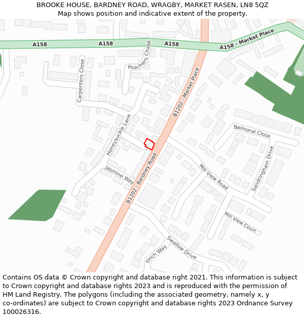 BROOKE HOUSE, BARDNEY ROAD, WRAGBY, MARKET RASEN, LN8 5QZ: Location map and indicative extent of plot