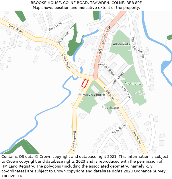 BROOKE HOUSE, COLNE ROAD, TRAWDEN, COLNE, BB8 8PF: Location map and indicative extent of plot
