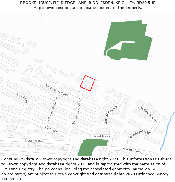 BROOKE HOUSE, FIELD EDGE LANE, RIDDLESDEN, KEIGHLEY, BD20 5HE: Location map and indicative extent of plot