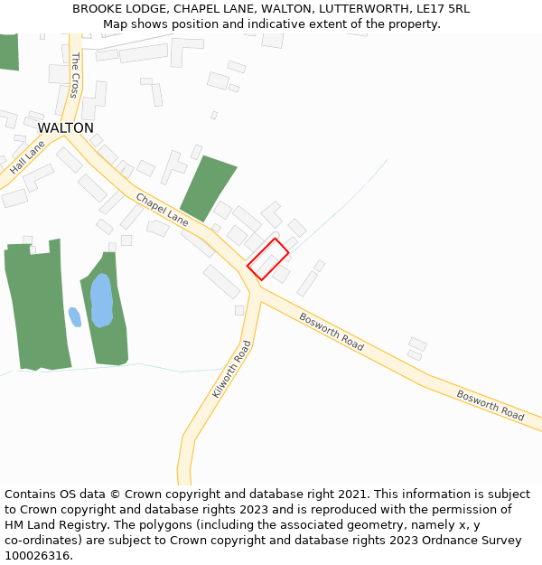 BROOKE LODGE, CHAPEL LANE, WALTON, LUTTERWORTH, LE17 5RL: Location map and indicative extent of plot