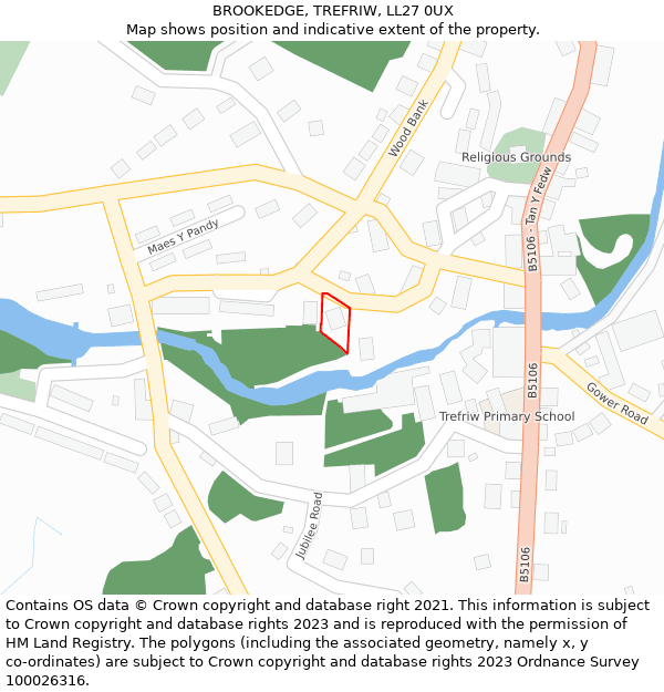 BROOKEDGE, TREFRIW, LL27 0UX: Location map and indicative extent of plot