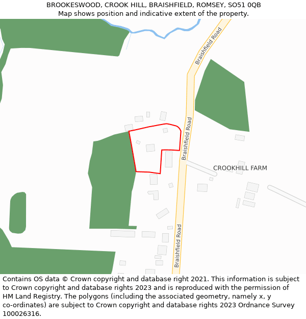 BROOKESWOOD, CROOK HILL, BRAISHFIELD, ROMSEY, SO51 0QB: Location map and indicative extent of plot