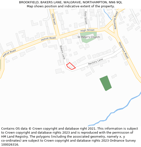 BROOKFIELD, BAKERS LANE, WALGRAVE, NORTHAMPTON, NN6 9QL: Location map and indicative extent of plot