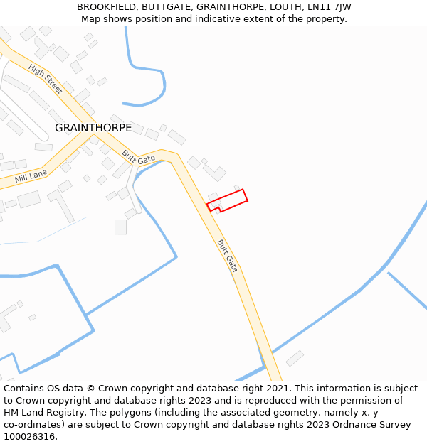 BROOKFIELD, BUTTGATE, GRAINTHORPE, LOUTH, LN11 7JW: Location map and indicative extent of plot