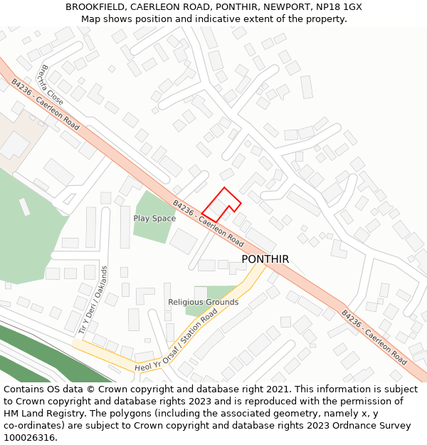 BROOKFIELD, CAERLEON ROAD, PONTHIR, NEWPORT, NP18 1GX: Location map and indicative extent of plot