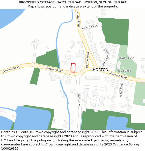 BROOKFIELD COTTAGE, DATCHET ROAD, HORTON, SLOUGH, SL3 9PT: Location map and indicative extent of plot