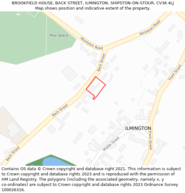 BROOKFIELD HOUSE, BACK STREET, ILMINGTON, SHIPSTON-ON-STOUR, CV36 4LJ: Location map and indicative extent of plot