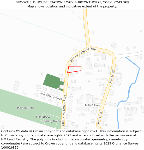 BROOKFIELD HOUSE, STATION ROAD, SHIPTONTHORPE, YORK, YO43 3PB: Location map and indicative extent of plot