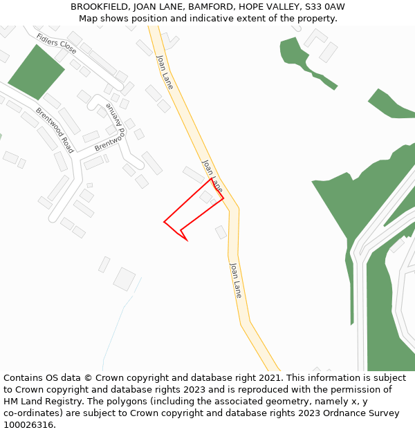 BROOKFIELD, JOAN LANE, BAMFORD, HOPE VALLEY, S33 0AW: Location map and indicative extent of plot