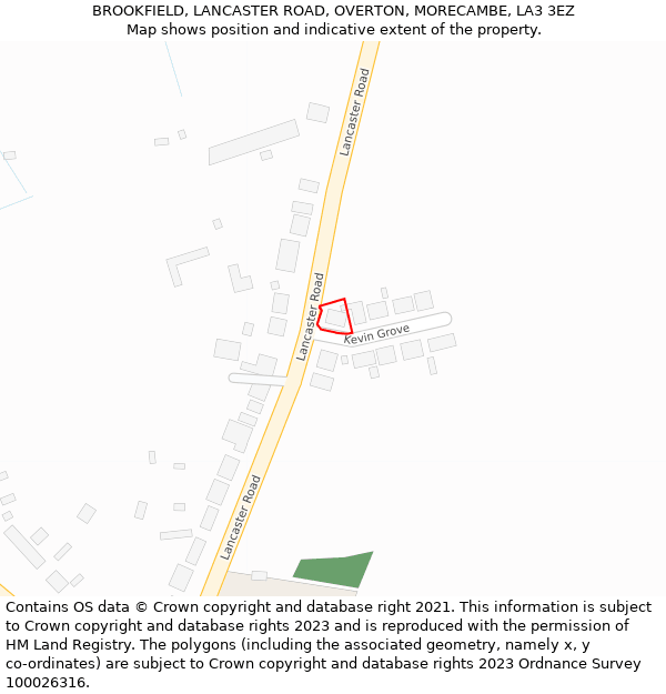 BROOKFIELD, LANCASTER ROAD, OVERTON, MORECAMBE, LA3 3EZ: Location map and indicative extent of plot