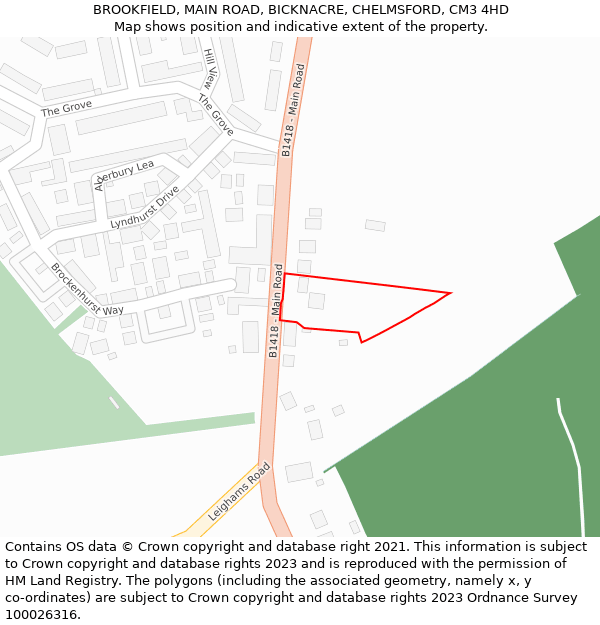 BROOKFIELD, MAIN ROAD, BICKNACRE, CHELMSFORD, CM3 4HD: Location map and indicative extent of plot