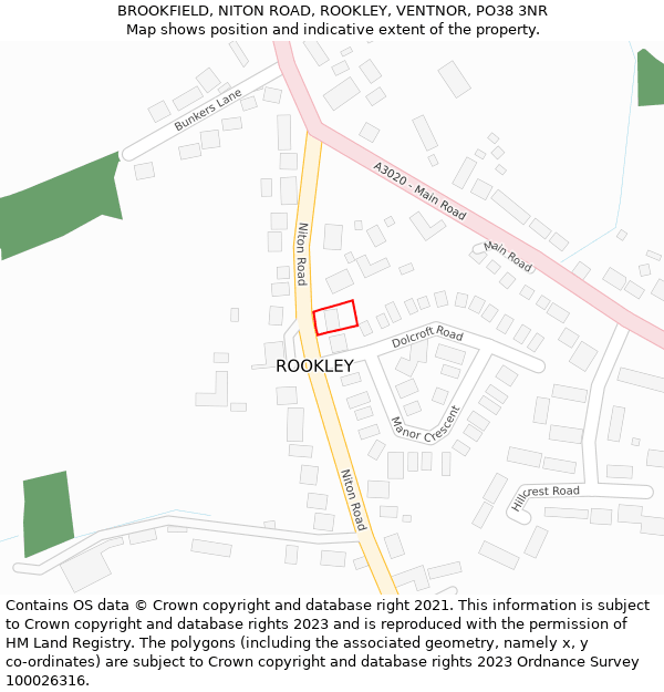 BROOKFIELD, NITON ROAD, ROOKLEY, VENTNOR, PO38 3NR: Location map and indicative extent of plot