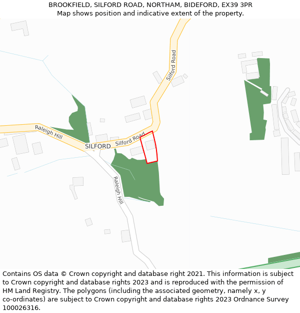 BROOKFIELD, SILFORD ROAD, NORTHAM, BIDEFORD, EX39 3PR: Location map and indicative extent of plot