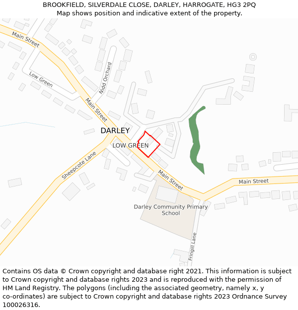 BROOKFIELD, SILVERDALE CLOSE, DARLEY, HARROGATE, HG3 2PQ: Location map and indicative extent of plot