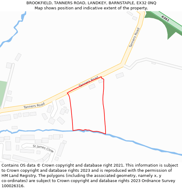 BROOKFIELD, TANNERS ROAD, LANDKEY, BARNSTAPLE, EX32 0NQ: Location map and indicative extent of plot