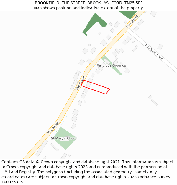 BROOKFIELD, THE STREET, BROOK, ASHFORD, TN25 5PF: Location map and indicative extent of plot