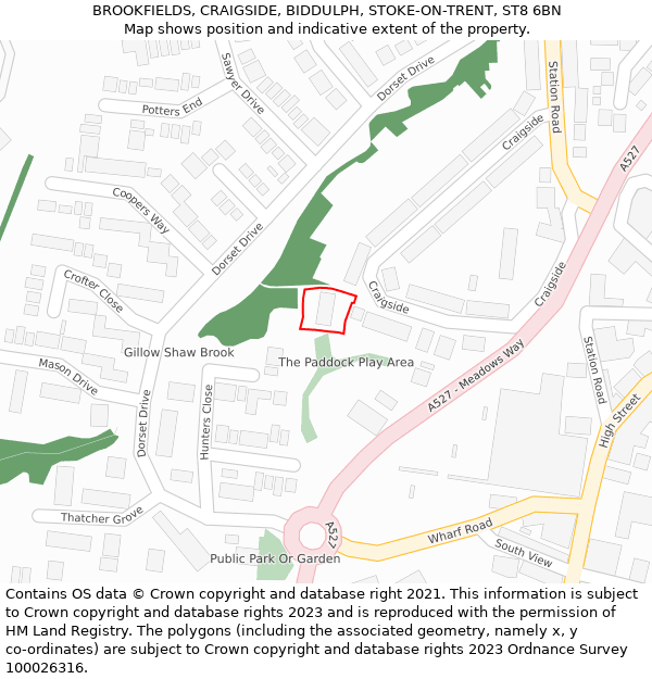 BROOKFIELDS, CRAIGSIDE, BIDDULPH, STOKE-ON-TRENT, ST8 6BN: Location map and indicative extent of plot
