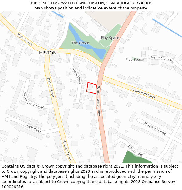 BROOKFIELDS, WATER LANE, HISTON, CAMBRIDGE, CB24 9LR: Location map and indicative extent of plot
