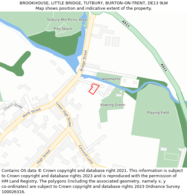 BROOKHOUSE, LITTLE BRIDGE, TUTBURY, BURTON-ON-TRENT, DE13 9LW: Location map and indicative extent of plot
